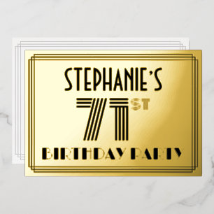 Invitación Con Relieve Metalizado Fiesta de cumpleaños número 71 — Estilo Art Déco “