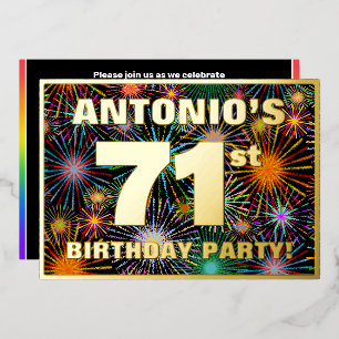 Invitación Con Relieve Metalizado Fiesta de cumpleaños número 71 — Fuegos artificial