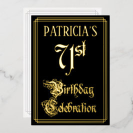 Invitación Con Relieve Metalizado Fiesta de cumpleaños número 71 — Letra script eleg