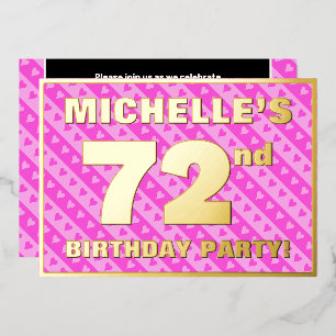 Invitación Con Relieve Metalizado Fiesta de cumpleaños número 72 — Corazones y rayas