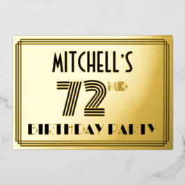 Invitación Con Relieve Metalizado Fiesta de cumpleaños número 72 — Estilo Art Deco “