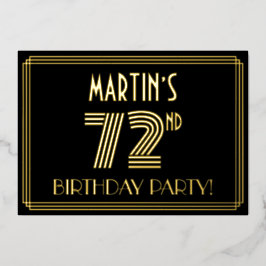 Invitación Con Relieve Metalizado Fiesta de cumpleaños número 72 — Estilo Art Deco “