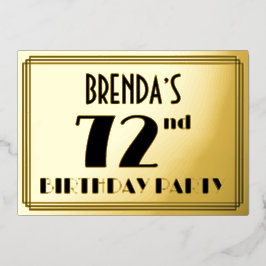 Invitación Con Relieve Metalizado Fiesta de cumpleaños número 72 — Look Art Deco “72