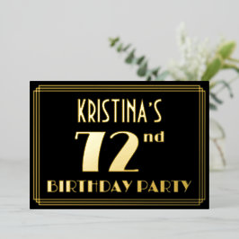 Invitación Con Relieve Metalizado Fiesta de cumpleaños número 72: Look Art Déco “72”