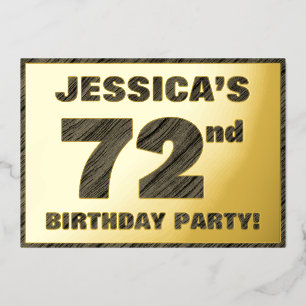 Invitación Con Relieve Metalizado Fiesta de cumpleaños número 72 — Texto con veta de
