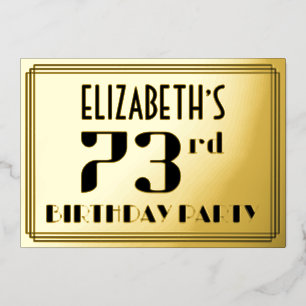 Invitación Con Relieve Metalizado Fiesta de cumpleaños número 73: Aspecto Art Deco “