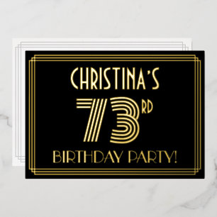 Invitación Con Relieve Metalizado Fiesta de cumpleaños número 73 — Estilo Art Deco “