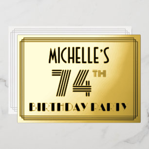 Invitación Con Relieve Metalizado Fiesta de cumpleaños número 74 — Estilo Art Déco “
