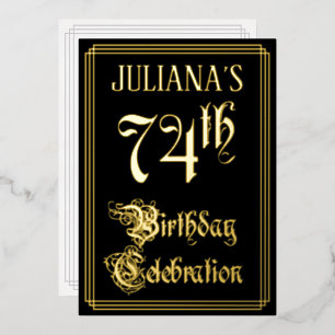 Invitación Con Relieve Metalizado Fiesta de cumpleaños número 74 — Letra script eleg