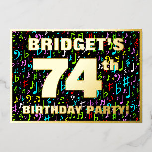 Invitación Con Relieve Metalizado Fiesta de cumpleaños número 74 — Símbolos musicale