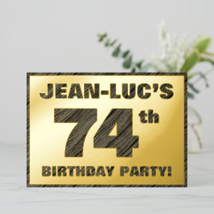 Invitación Con Relieve Metalizado Fiesta de cumpleaños número 74 — Texto con veta de