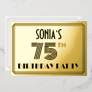 Invitación Con Relieve Metalizado Fiesta de cumpleaños número 75 — Estilo Art Déco “