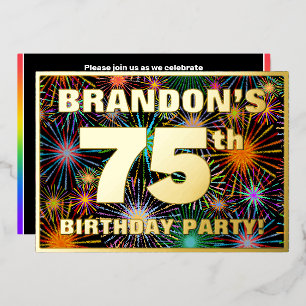 Invitación Con Relieve Metalizado Fiesta de cumpleaños número 75 — Fuegos artificial