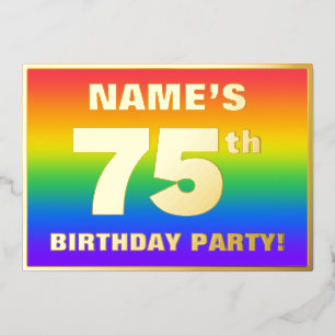 Invitación Con Relieve Metalizado Fiesta de cumpleaños número 75: Patrón divertido y
