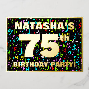 Invitación Con Relieve Metalizado Fiesta de cumpleaños número 75 — Símbolos musicale