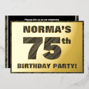 Invitación Con Relieve Metalizado Fiesta de cumpleaños número 75 — Texto con vetas d