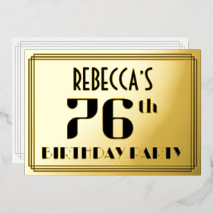 Invitación Con Relieve Metalizado Fiesta de cumpleaños número 76: Aspecto Art Deco “