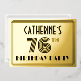 Invitación Con Relieve Metalizado Fiesta de cumpleaños número 76 — Estilo Art Deco “
