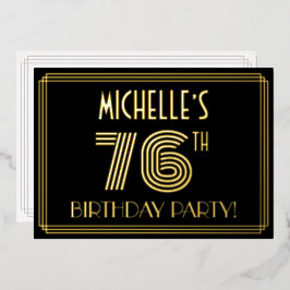 Invitación Con Relieve Metalizado Fiesta de cumpleaños número 76 — Estilo Art Deco “