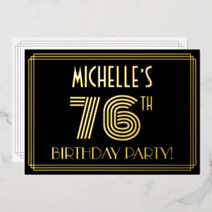 Invitación Con Relieve Metalizado Fiesta de cumpleaños número 76 — Estilo Art Deco “