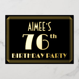Invitación Con Relieve Metalizado Fiesta de cumpleaños número 76: Look Art Déco “76”
