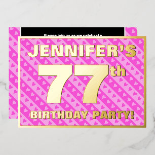 Invitación Con Relieve Metalizado Fiesta de cumpleaños número 77 — Corazones y rayas