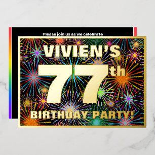 Invitación Con Relieve Metalizado Fiesta de cumpleaños número 77 — Fuegos artificial