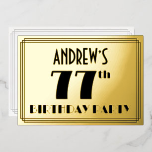 Invitación Con Relieve Metalizado Fiesta de cumpleaños número 77 — Look Art Déco “77