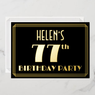 Invitación Con Relieve Metalizado Fiesta de cumpleaños número 77: Look Art Déco “77”