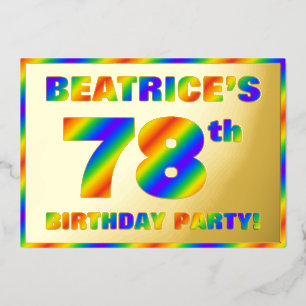 Invitación Con Relieve Metalizado Fiesta de cumpleaños número 78 — Divertido “78” co