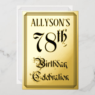 Invitación Con Relieve Metalizado Fiesta de cumpleaños número 78 — Letra elegante +