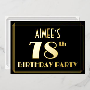 Invitación Con Relieve Metalizado Fiesta de cumpleaños número 78: Look Art Déco “78”