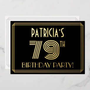 Invitación Con Relieve Metalizado Fiesta de cumpleaños número 79 — Estilo Art Déco “