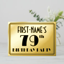 Invitación Con Relieve Metalizado Fiesta de cumpleaños número 79 — Estilo Art Deco “