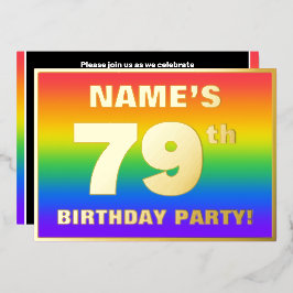 Invitación Con Relieve Metalizado Fiesta de cumpleaños número 79: Patrón de arcoíris
