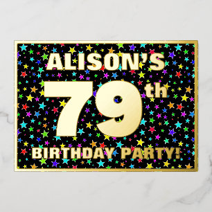 Invitación Con Relieve Metalizado Fiesta de cumpleaños número 79 — Patrón de estrell