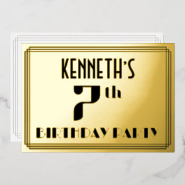 Invitación Con Relieve Metalizado Fiesta de cumpleaños número 7: Aspecto Art Deco “7