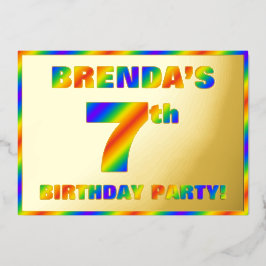 Invitación Con Relieve Metalizado Fiesta de cumpleaños número 7 — Divertido “7” con 