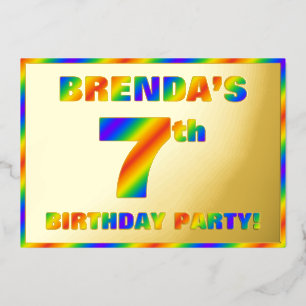 Invitación Con Relieve Metalizado Fiesta de cumpleaños número 7 — Divertido “7” con