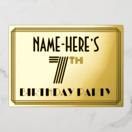 Invitación Con Relieve Metalizado Fiesta de cumpleaños número 7 — Estilo Art Deco “7