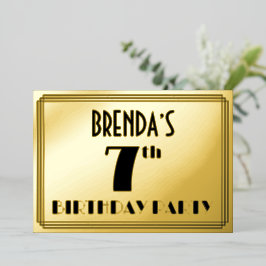 Invitación Con Relieve Metalizado Fiesta de cumpleaños número 7 — Estilo Art Deco “7