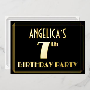 Invitación Con Relieve Metalizado Fiesta de cumpleaños número 7: Look Art Déco “7”,