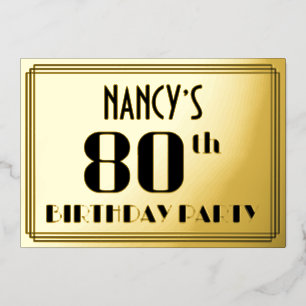 Invitación Con Relieve Metalizado Fiesta de cumpleaños número 80: Aspecto Art Deco “