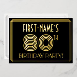 Invitación Con Relieve Metalizado Fiesta de cumpleaños número 80 — Estilo Art Deco “