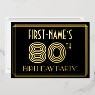 Invitación Con Relieve Metalizado Fiesta de cumpleaños número 80 — Estilo Art Deco “