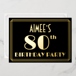 Invitación Con Relieve Metalizado Fiesta de cumpleaños número 80: Look Art Déco “80”