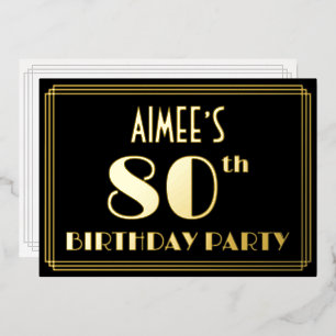 Invitación Con Relieve Metalizado Fiesta de cumpleaños número 80: Look Art Déco “80”