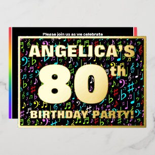 Invitación Con Relieve Metalizado Fiesta de cumpleaños número 80 — Símbolos musicale