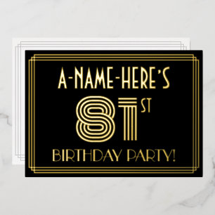 Invitación Con Relieve Metalizado Fiesta de cumpleaños número 81 — Estilo Art Deco “