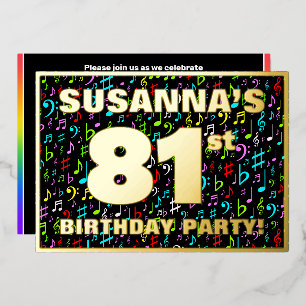 Invitación Con Relieve Metalizado Fiesta de cumpleaños número 81 — Símbolos musicale